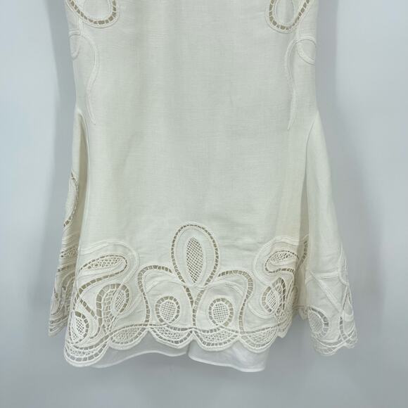 SIMKHAI | Morrigan Linen Mini Dress in Ivory White Lace Fit and Flare 0 - Picture 7 of 16